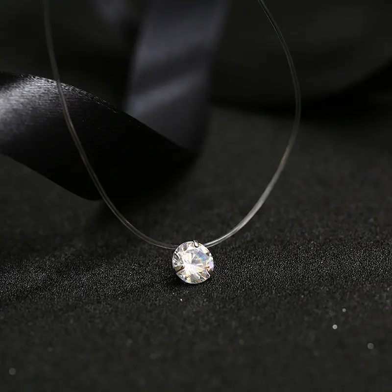 Fym 9 Colors Dazzling Zircon Necklace Invisible Transparent Fishing Line Simple Pendant Necklace Jewelry For Women Party 1