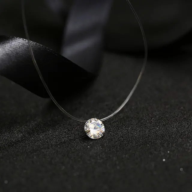 Fym 9 Colors Dazzling Zircon Necklace Invisible Transparent Fishing Line Simple Pendant Necklace Jewelry For Women Party 10