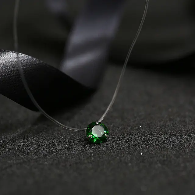 Fym 9 Colors Dazzling Zircon Necklace Invisible Transparent Fishing Line Simple Pendant Necklace Jewelry For Women Party 8