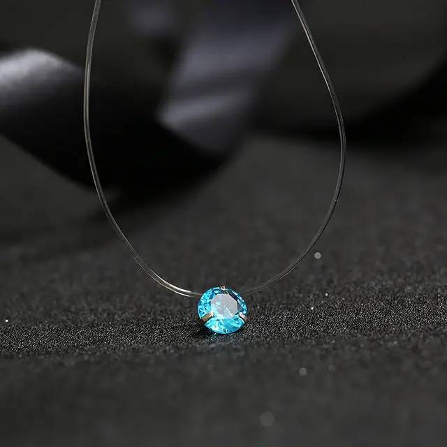 Fym 9 Colors Dazzling Zircon Necklace Invisible Transparent Fishing Line Simple Pendant Necklace Jewelry For Women Party 8