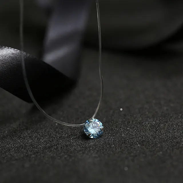 Fym 9 Colors Dazzling Zircon Necklace Invisible Transparent Fishing Line Simple Pendant Necklace Jewelry For Women Party 7