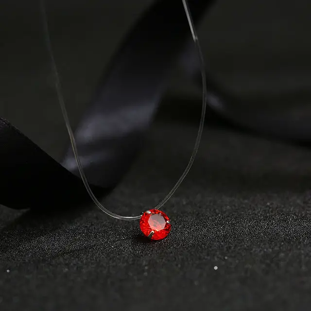 Fym 9 Colors Dazzling Zircon Necklace Invisible Transparent Fishing Line Simple Pendant Necklace Jewelry For Women Party 2
