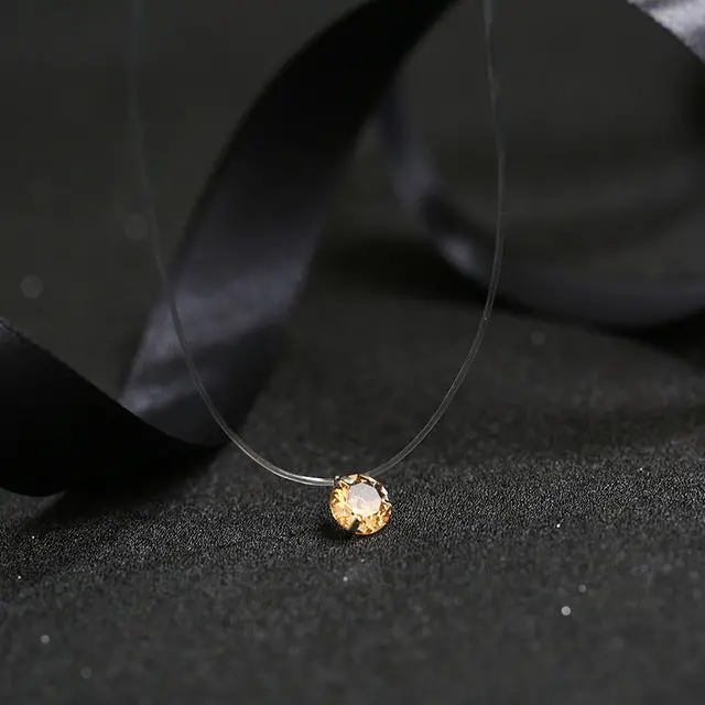 Fym 9 Colors Dazzling Zircon Necklace Invisible Transparent Fishing Line Simple Pendant Necklace Jewelry For Women Party 7