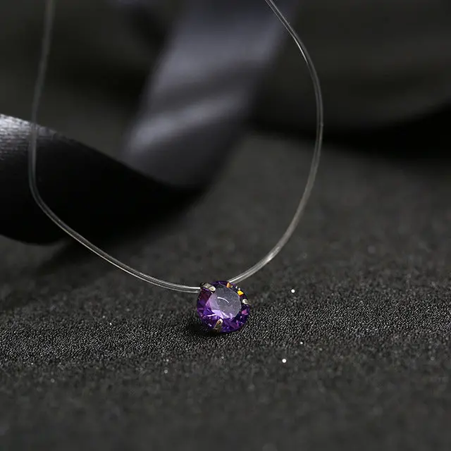 Fym 9 Colors Dazzling Zircon Necklace Invisible Transparent Fishing Line Simple Pendant Necklace Jewelry For Women Party 5