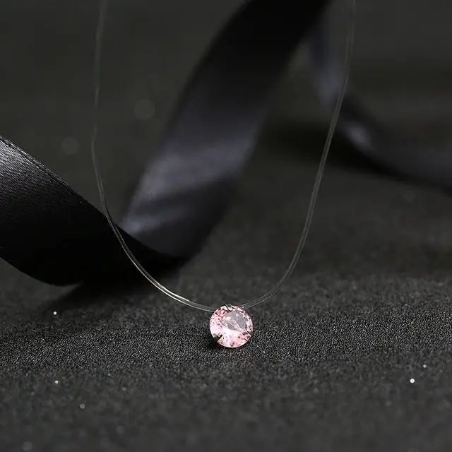 Fym 9 Colors Dazzling Zircon Necklace Invisible Transparent Fishing Line Simple Pendant Necklace Jewelry For Women Party 9