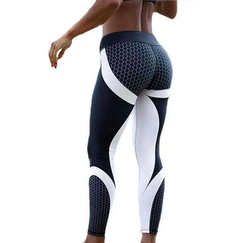 Hayoha Mesh Pattern Print Leggings Fitness Leggings For Women Sporting Workout Leggins Elastic Slim Black White Pants 1
