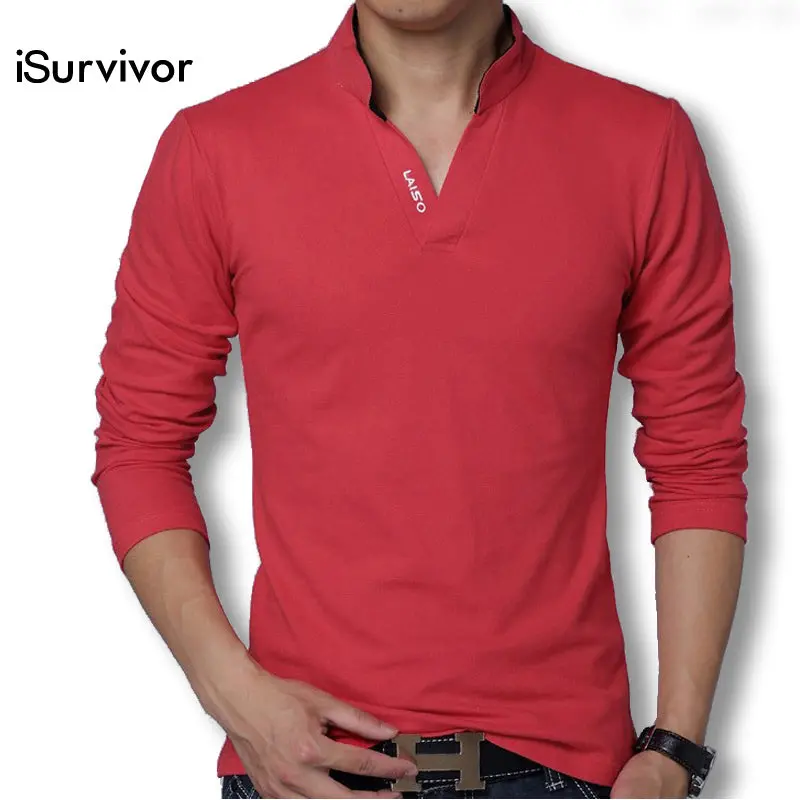 Isurvivor Men T Shirts Long Sleeves Men T Shirts Cotton Casual 2018 Fashion Solid Men V Neck Slim Fitness T Shirts Plus Size 5Xl 1