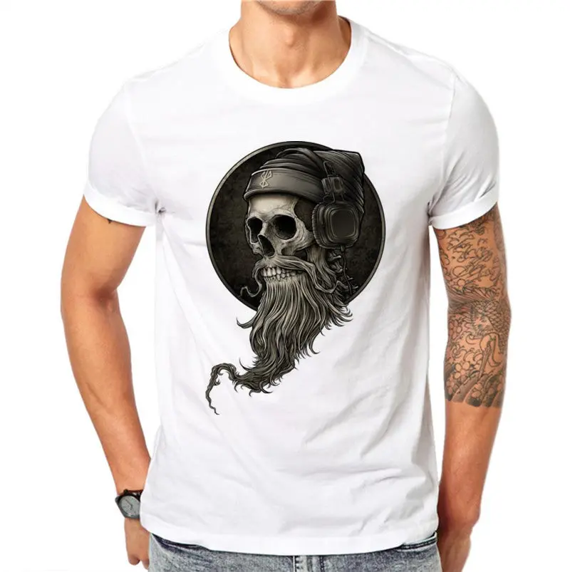 100% Cotton Personality Summer Men 3D Dj Skull Print T Shirt Letters Gothic Style O-Neck Tee T-Shirts Short Sleeve Print Tops 1