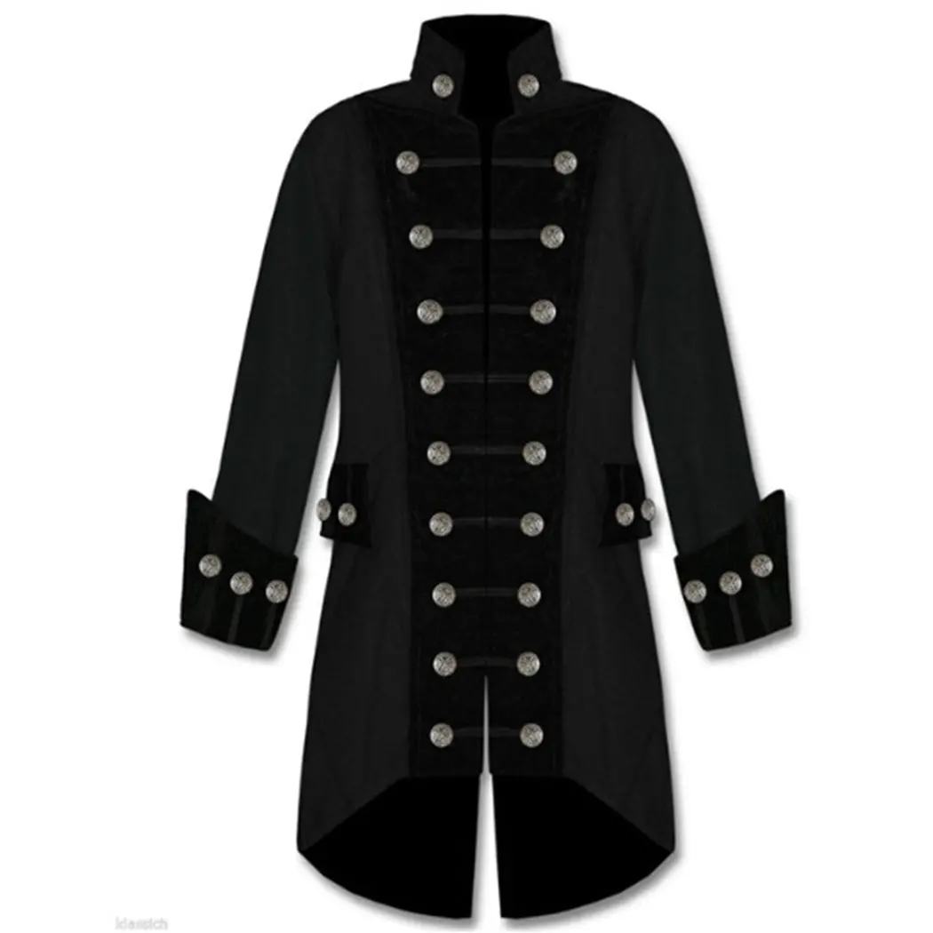 Plus Size Gothic Style Men Luxury Brand Velvet Trim Steampunk Jacket Coat Long Sleeve Halloween Trench 2018 Winter Wind Breaker 1