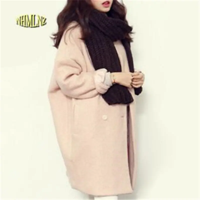 2018 Winter Fashion Women New Coat Long Sleeve Medium Long High Quality Wool Coat Loose Super Warm Woolen Coat Women G1814 1