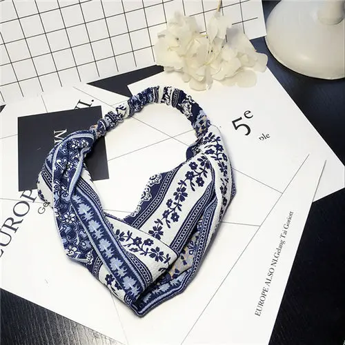 Bohemian Style Elastic Headbands Boho Cross Floral Turban Girls Flower Hairbands Striped Headwrap Hair Accessories For Women 10