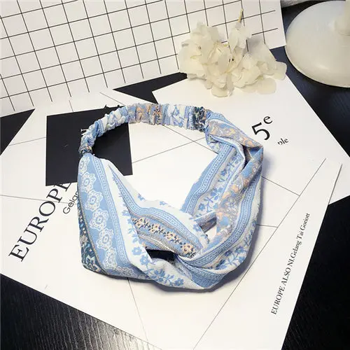 Bohemian Style Elastic Headbands Boho Cross Floral Turban Girls Flower Hairbands Striped Headwrap Hair Accessories For Women 21