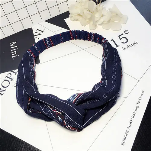 Bohemian Style Elastic Headbands Boho Cross Floral Turban Girls Flower Hairbands Striped Headwrap Hair Accessories For Women 14
