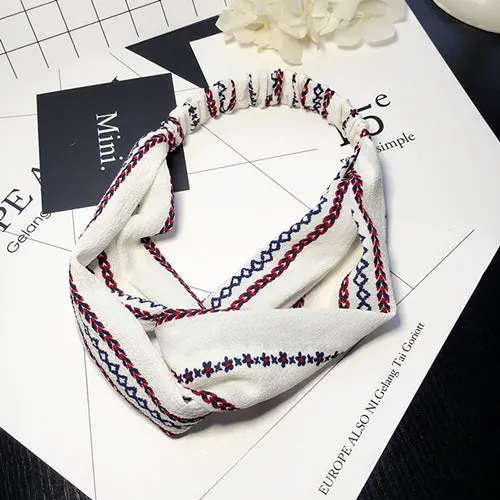 Bohemian Style Elastic Headbands Boho Cross Floral Turban Girls Flower Hairbands Striped Headwrap Hair Accessories For Women 17