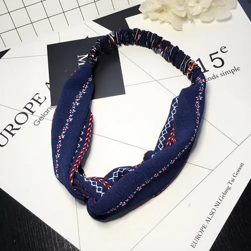 Bohemian Style Elastic Headbands Boho Cross Floral Turban Girls Flower Hairbands Striped Headwrap Hair Accessories For Women 13