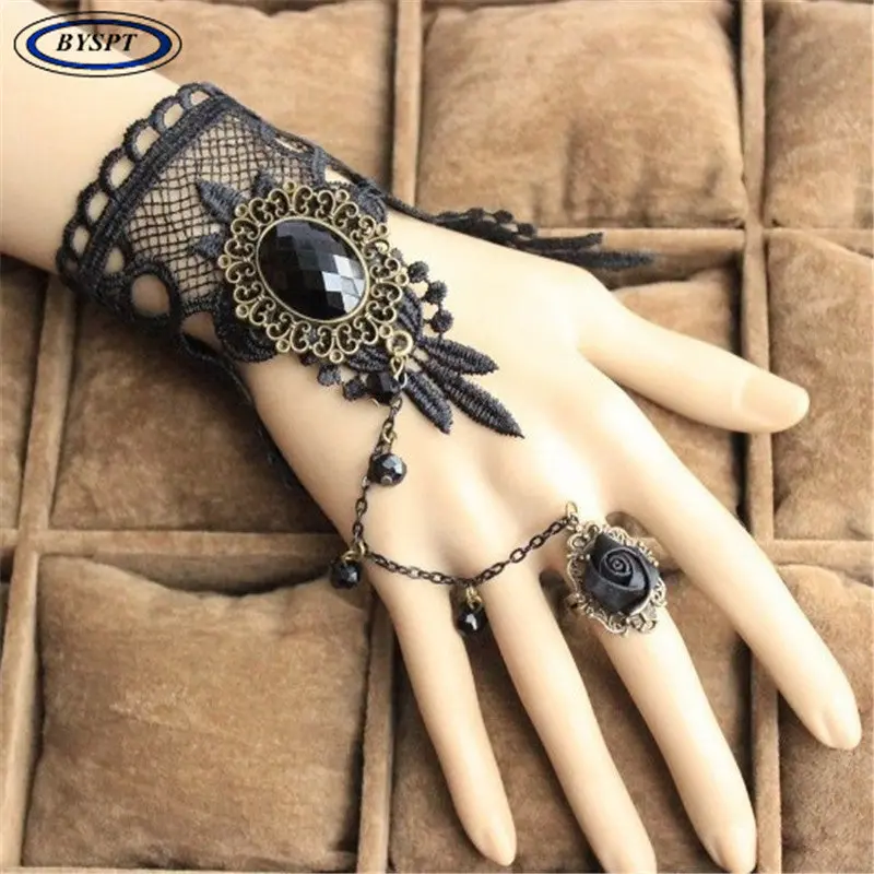 Byspt Fashion Gothic Tattoo Tassel Lace Rose Bracelet Classical Women's Retro Vintage Charms Bracelet For Wedding Jewelry 1