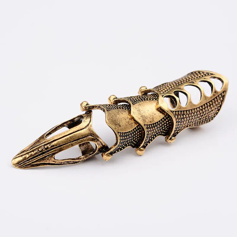 Docona Punk Knight Skull Double Finger Ring Knuckle Armour Full Finger Ring Gothic Punk Silvery Ghost Rings Men Brinco 2004 1