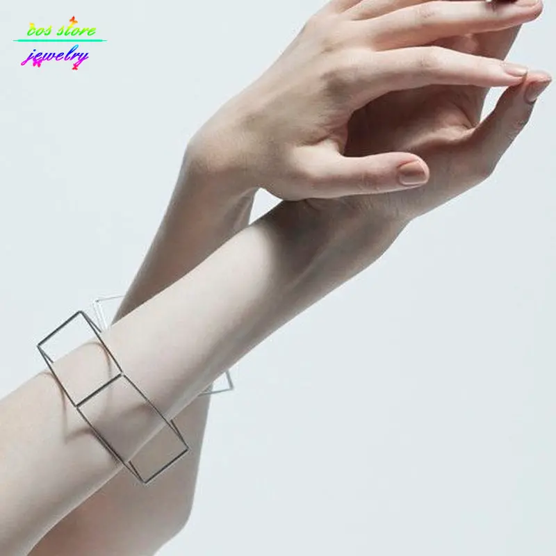 2018 New Simple Style Minimalist Gold/Silver/Black Alloy Hollow Square/Triangle Bracelet Charming Bracelets & Bangles Bijoux 1