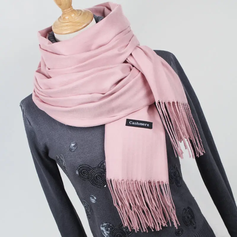 Women Solid Color Cashmere Scarves With Tassel 1