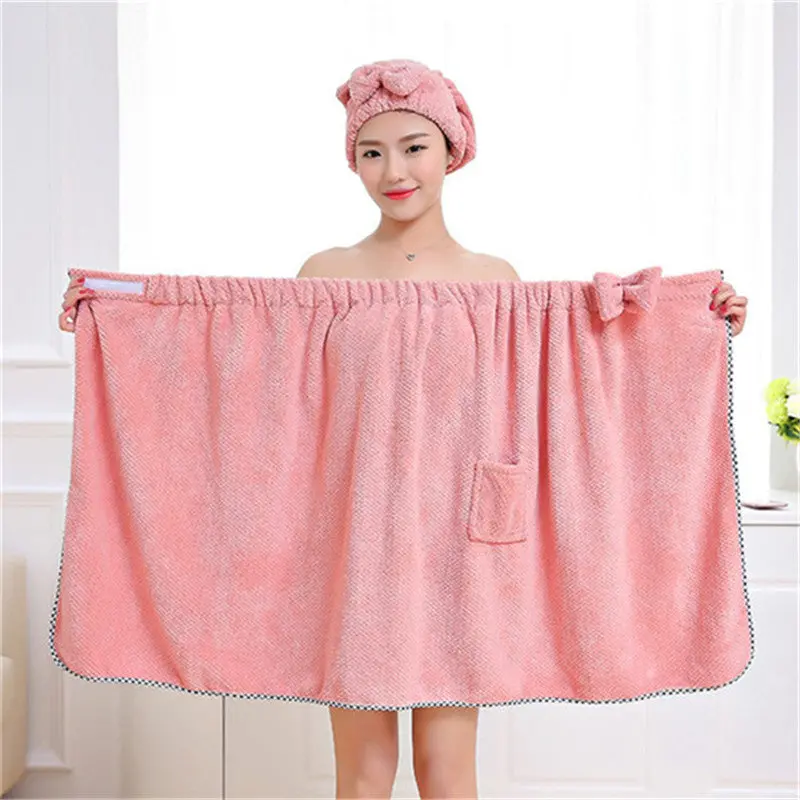Xc Ushio Soft Bowknot Lady Bath Towel With Pocket Towel Set For Gifts Hair Drying Cap Hat Head Towel Spa Beach Towel Toalha 1