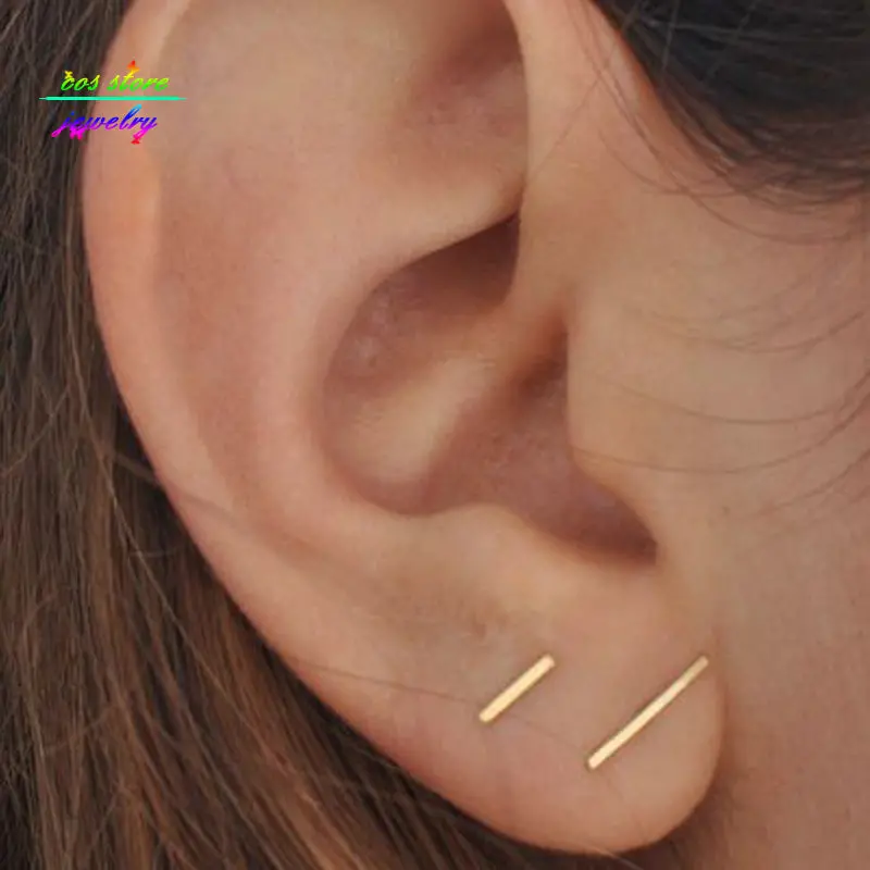 6 Sizes ! Minimalist Brief Gold/Silver/Black/Rose Bar Stud Earrings For Women Femme Bijoux 1