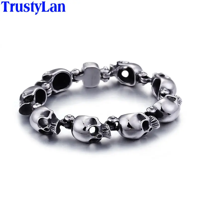Trustylan Punk Rocker Skull Skeleton Bracelet Men 316L Stainless Steel Male Jewelry Ghost Mens Bracelets & Bangles Gift For Him 1