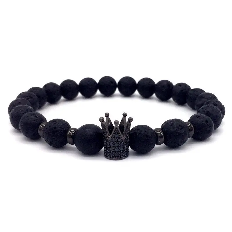 Trendy Lava Stone Pave Imperial Crown And Helmet Charm Bracelet 1
