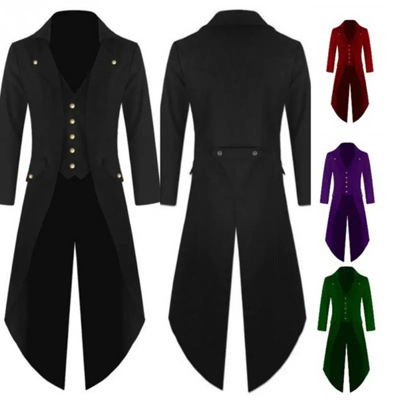 Men Plus Size Punk Gothic Tailcoat Jacket Steampunk Victorian Coat Uniform Frock Coat 1