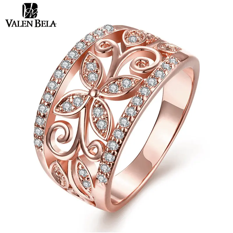 Valen Bela Luxury Jewellery Flower Zirconia Rings Women Rose Gold Color Wedding Ring Jewelry Wholesale Jz5167 1