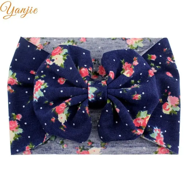 5'' Big Floppy Bow Headband For Girls Boho Turban Elastic Hair Band Kids Large Floral Hair Bow Birthday Party Hair Accessories 5