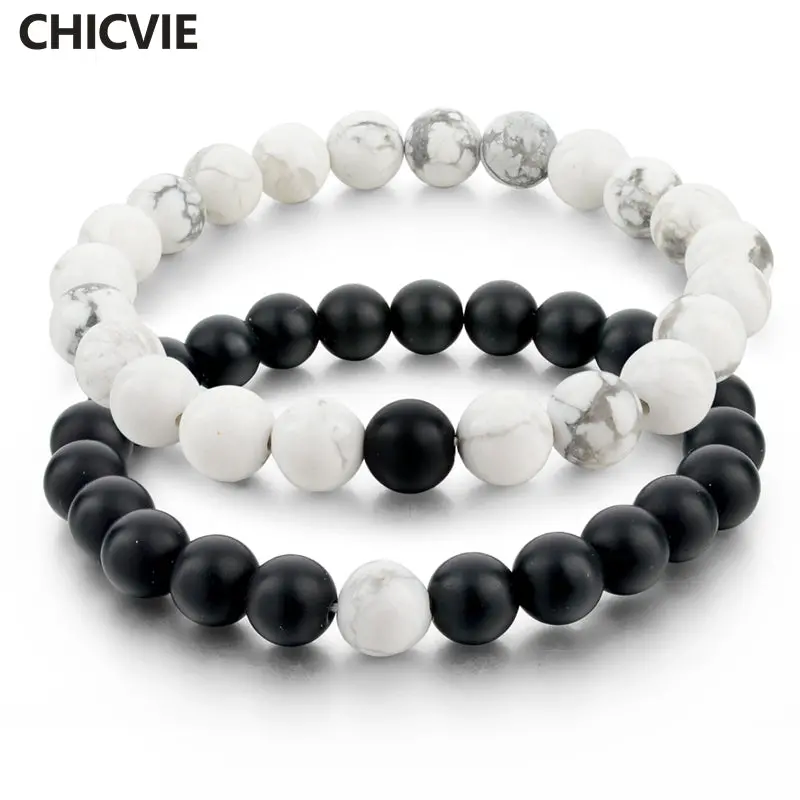 Chicvie Black And White Natural Stone Distance Bracelets & Bangles For Women Men Strand Lovers Gifts Jewelry Bracelets Sbr160101 1