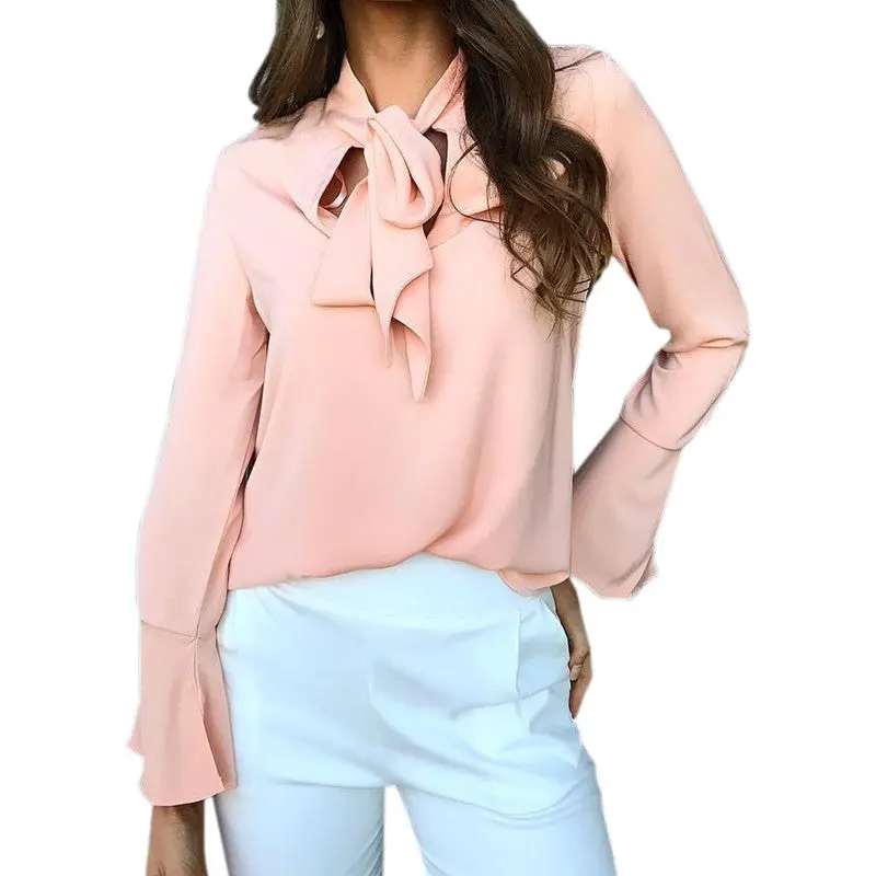 Female Autumn Blouse 2018 Women Flare Long Sleeve Bowknot Fashion Shirts Loose Casual Tops Office Shirt Blusa Work Blouses Gv846 1