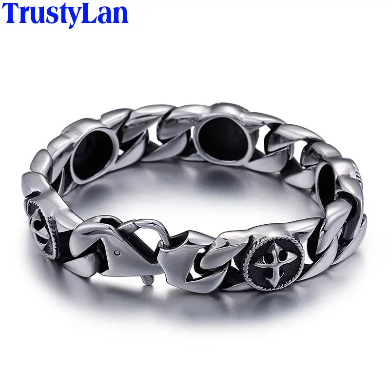 Trustylan Punk Rocker Cross Bracelet Men Retro Stainless Steel Men's Bracelets & Bangles Jewelry Armbanden Gentlemen Party Gift 1