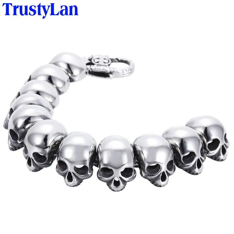 Trustylan Cool Rocker Stainless Steel Skull Man Bracelet Fashion Mens Masculine Jewelry Men's Skeleton Bracelets & Bangles Gift 1