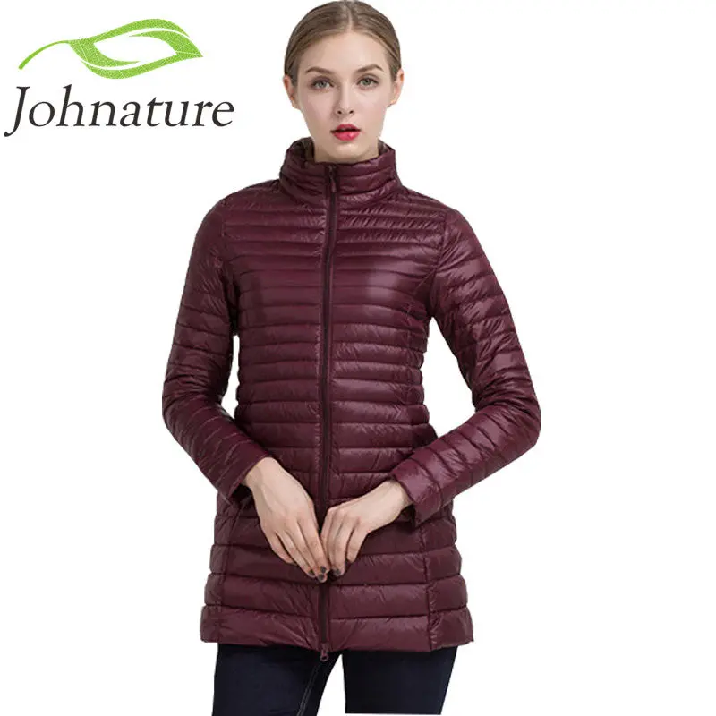 Johnature 2018 Winter Warm New Women Long Thin Down Jacket Slim Korean Stand Collar White Duck Down Zipper Long Coat S-4Xl 1