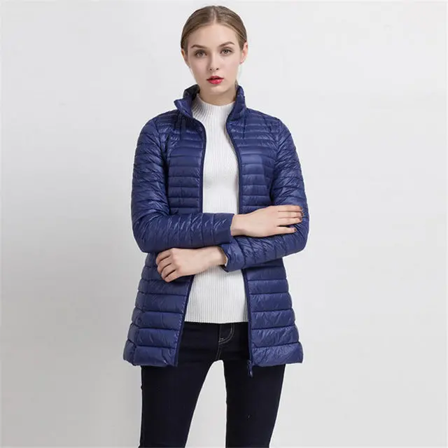 Johnature Women's Slim Winter Down Jacket with Stand Collar – Lightweight White Duck Feather Long Coat - Image 6