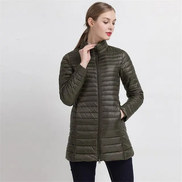 Johnature 2018 Winter Warm New Women Long Thin Down Jacket Slim Korean Stand Collar White Duck Down Zipper Long Coat S-4Xl 5