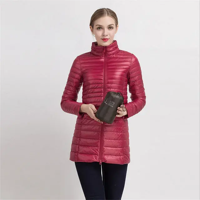 Johnature Women's Slim Winter Down Jacket with Stand Collar – Lightweight White Duck Feather Long Coat - Image 3