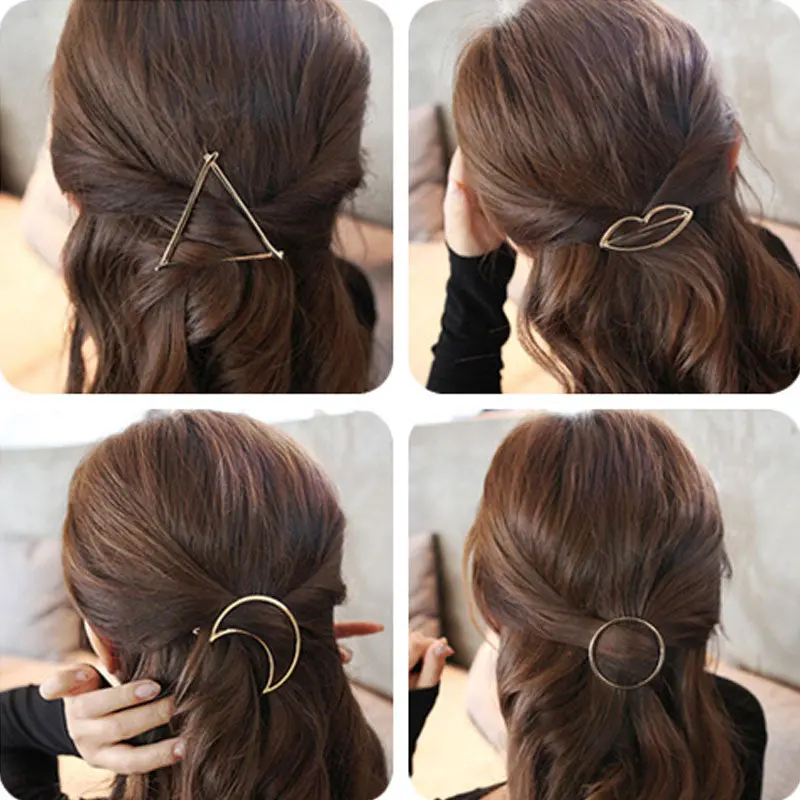 M Mism New Brand Hairpins Triangle Moon Hair Pin Jewelry Lip Round Hair Clip For Women Girl Hairgrip Hair Accessories 1