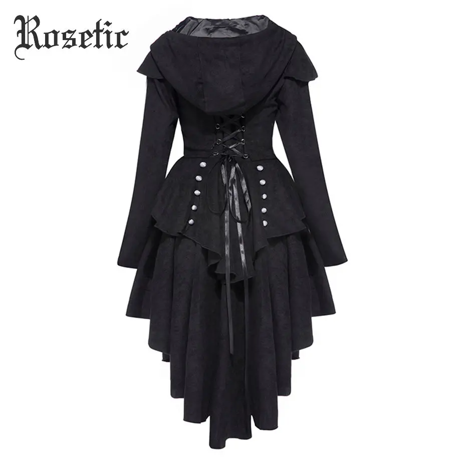 Rosetic Asymmetric Gothic Bandage Coat Black Vintage Swallow-Tailed Outerwear Slim Women Overcoat Autumn Trench Retro Goth Coats 1