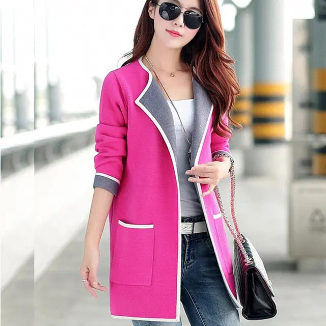Long, open-stitch knit trench coat for women—stylish autumn windbreaker and cardigan hybrid in plus sizes - Image 3