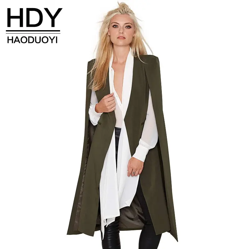 Hdy Haoduoyi 2018 Women Casual Open Front Windbreaker Cloak Split Lightweight Trench Coat Longline Cape Party Fasion Blazer 1