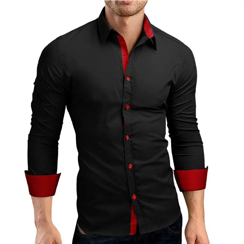 Men Shirt Brand 2018 Male High Quality Long Sleeve Shirts Casual Hit Color Slim Fit Black Man Dress Shirts 4Xl C936 1
