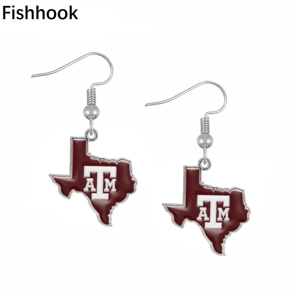 Fishhook Texas Map Cowboys Texans A&M Aggies Longhorns Astros Sam Houston Charm Earring For Women Zinc Alloy Earring Jewelry 1
