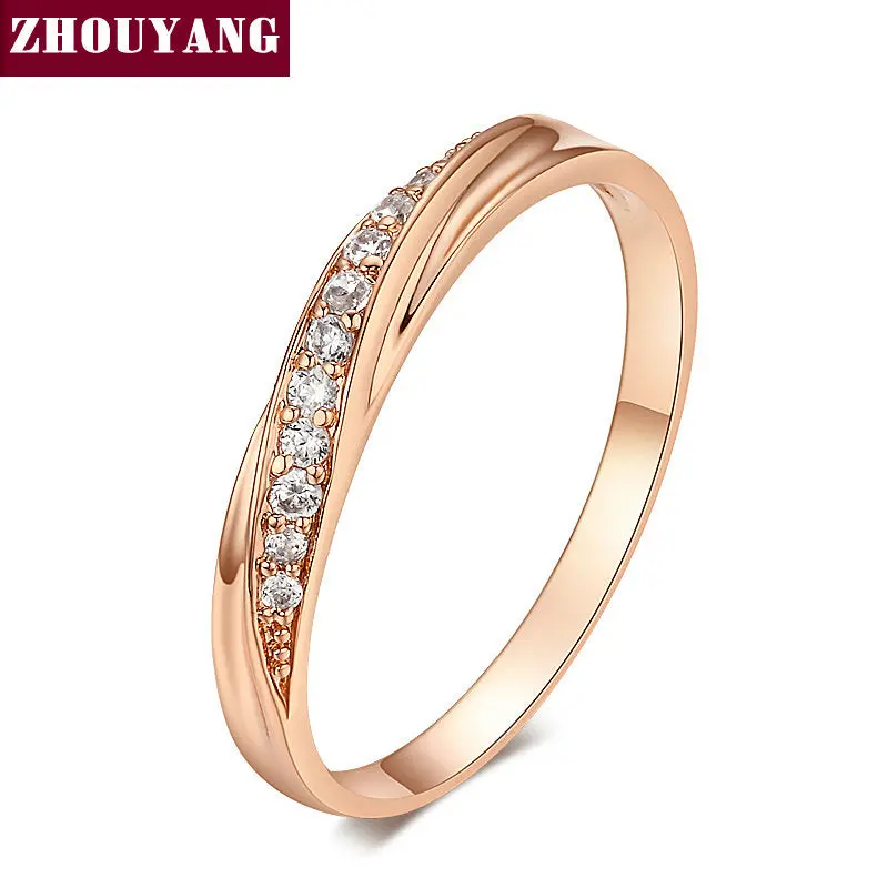 Zhouyang Top Quality Simple Cubic Zirconia Lovers Rose Gold Color Wedding Ring Jewelry Full Sizes Wholesale Zyr314 Zyr317 1
