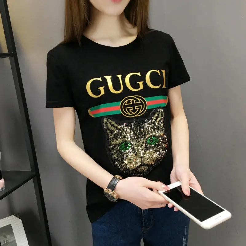 Women Summer T Shirt 2018 Fashion Lady Print T-Shirt Sexy Female Brand Tees Top Slim Fit Girls Short Sleeve Casual Tshirt Grey 1