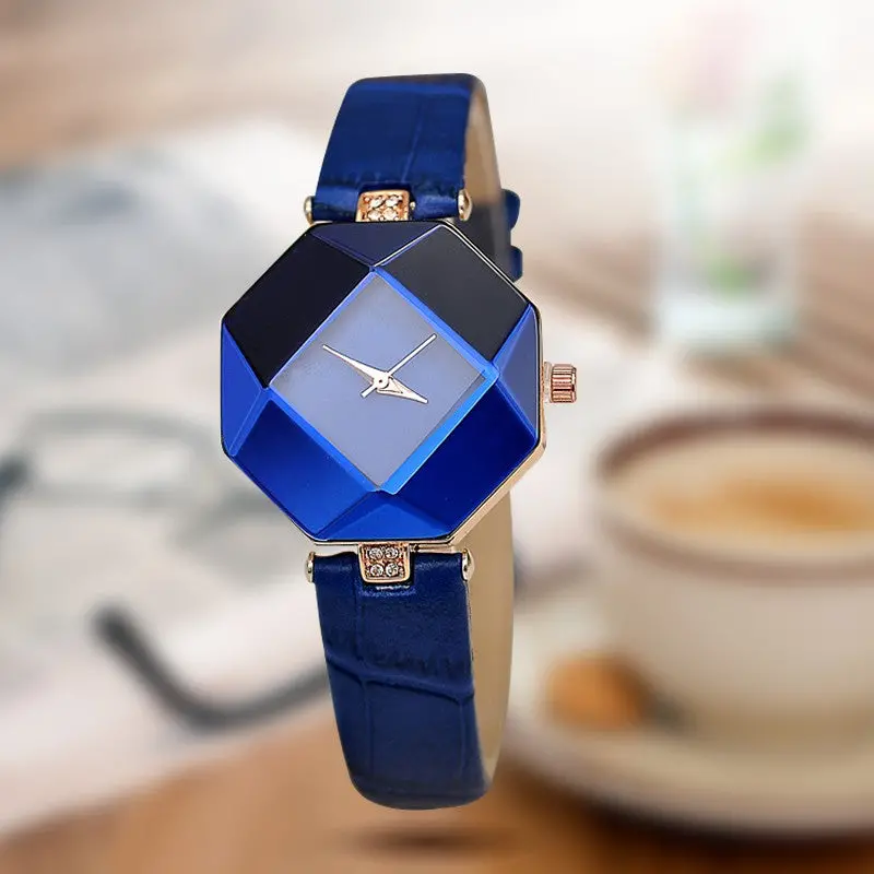 Women Watches Gem Cut Geometry Crystal Leather Quartz Wristwatch Fashion Dress Watch Ladies Gifts Clock Relogio Feminino 5 Color 1