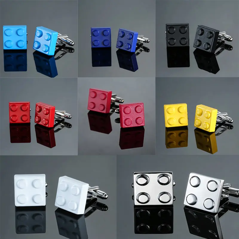 Hyx Men Cufflinks Muti-Color Bricks Design Blue Red Black 8 Colors Option Copper Novelty Cuff Links Wholesale&Retail 1