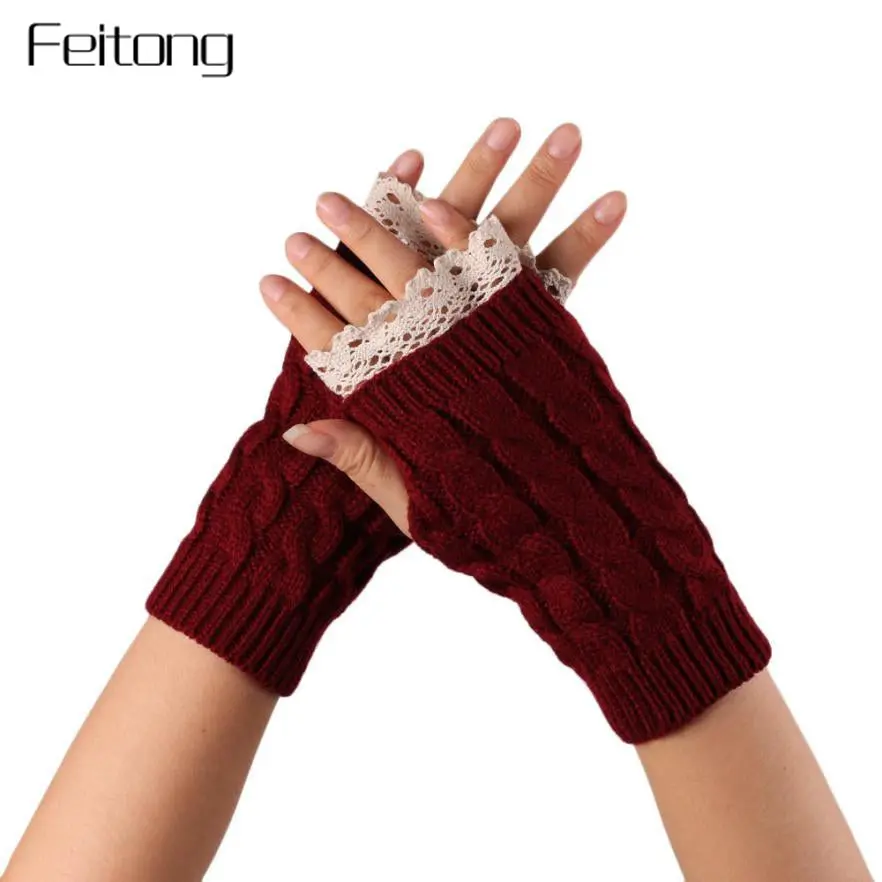 Feitong Winter Mittens Women Woolen Knitted Fingerless Gloves Women Hand Arm Warm Glove Mitts Lady Outdoor Sports Gloves #Joyl 1