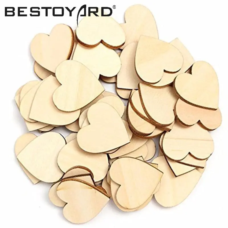 50Pcs Diy Wooden Heart Kids Birthday Party Supplies Diy Scrapbook Craft Wedding Decoration Valentine's Day 1